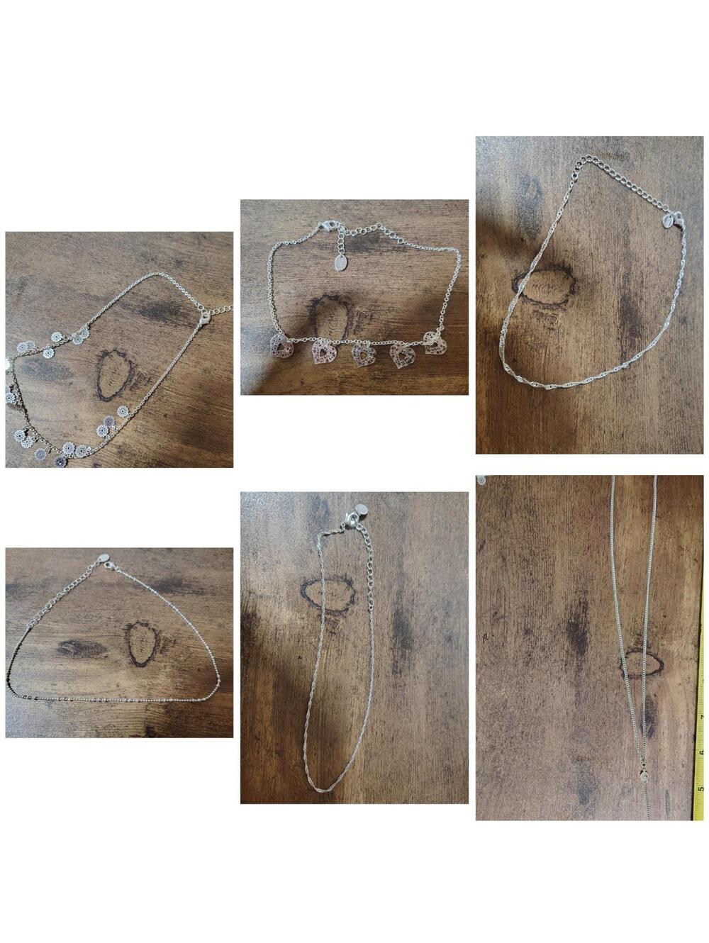 Claire’s Jewelry Lot  Necklace Set NEW Silver. 6 Pieces Charms Flowers Hearts